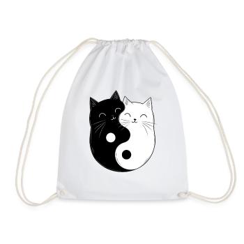 Yin and Yang Cats Cat Owner Buddhism Graphic - Drawstring Bag - white - Front