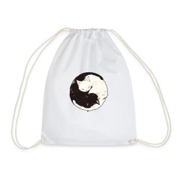 Yin and Yang Buddhism Graphic Cats Cat Holder - Drawstring Bag - white - Front