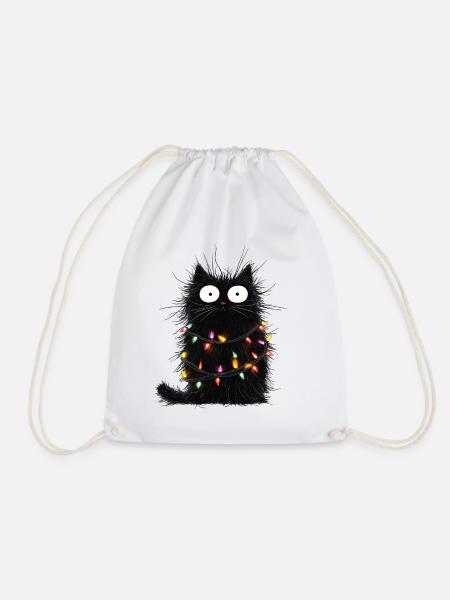 Lustige Katze Weihnachtsbaum Lichterkette Geschenk - Turnbeutel - Weiß