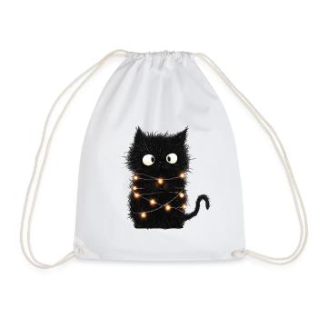 Funny Fairy Lights Cat Christmas Tree Gift - Drawstring Bag - white - Front