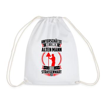 Old man, the road maintenance worker, is a highway attendant - Drawstring Bag - white - Front