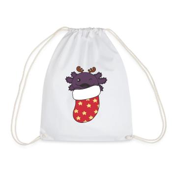 Cute Axolotls in Christmas Socks for Christmas - Drawstring Bag - white - Front
