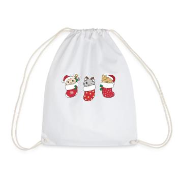 Cute cats in Christmas socks for Christmas - Drawstring Bag - white - Front