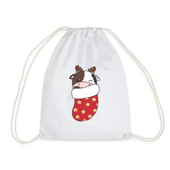 Cute cows in Christmas sock for Christmas cow - Drawstring Bag - white - Front