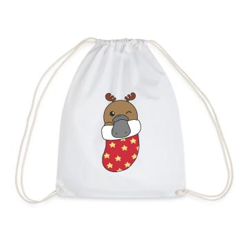 Cute platypus in Christmas sock too - Drawstring Bag - white - Front