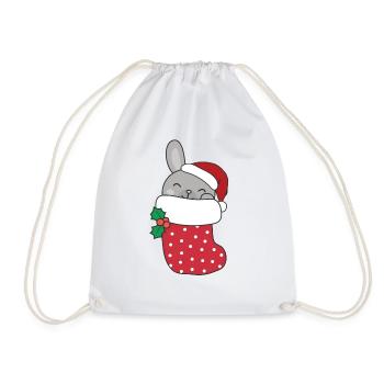 Süße Hasen in Weihnachtssocke zu Weihnachten Hase - Turnbeutel - Weiß - Vorne