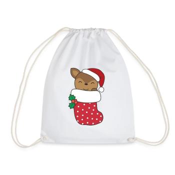 Cerf mignon en chaussette de Noël pour cerf de Noël - Sac de sport léger - blanc - Devant