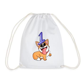 Number 1 Number One - Dog Motif - Drawstring Bag - white - Front