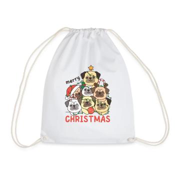 Pug Christmas Tree Merry Christmas - Drawstring Bag - white - Front