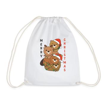 Beaver Christmas Tree Christmas Animals Beaver - Drawstring Bag - white - Front