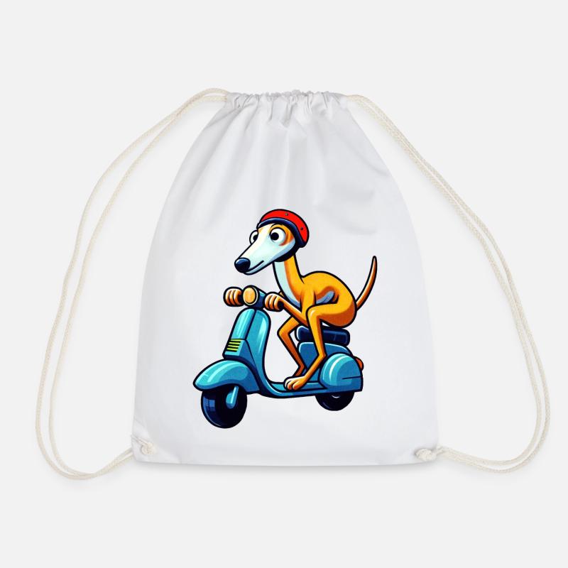 Playful dog on scooter design - Drawstring Bag - white