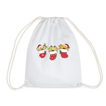 Cute Axolotls in Christmas Socks for Christmas - Drawstring Bag - white - Front
