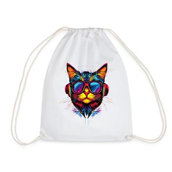 Katze Sonnenbrille Kopfhörer Musik Bunt DJ Katzen - Turnbeutel - Weiß - Vorne