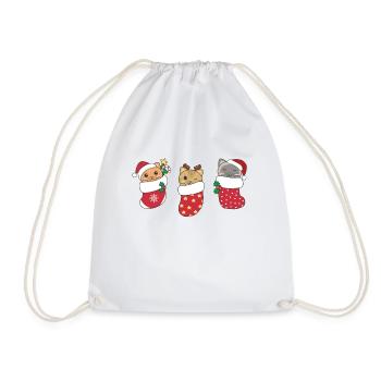 Cute cats in Christmas socks for Christmas - Drawstring Bag - white - Front