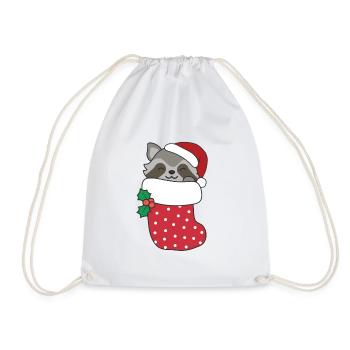 Cute raccoons in Christmas sock for Christmas - Drawstring Bag - white - Front