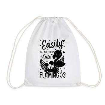 Pink Flamingo - Easily distracted by cute flamingo - Drawstring Bag - white - Front