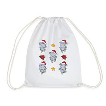 Hippo Christmas Winter Animals Hippos - Drawstring Bag - white - Front