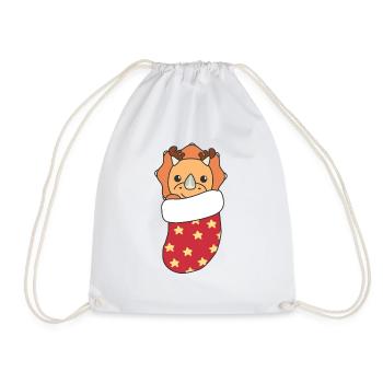 Cute dinosaurs in Christmas socks for Christmas - Drawstring Bag - white - Front