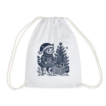 Lustige Katze Weihnachten Retro Vintage - Turnbeutel - Weiß - Vorne