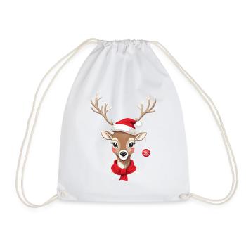 Christmas reindeer with cap - Drawstring Bag - white - Front