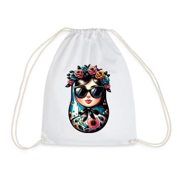 Russian Girl Matryoshka Moscow with Sunglasses - Drawstring Bag - white - Front