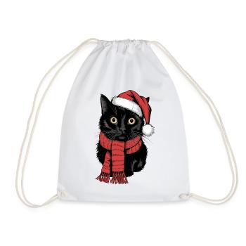Black Cat Santa Hat Bombay Cat - Drawstring Bag - white - Front