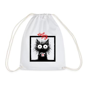 Katze Kaffee Kaffeetrinker Katzenmama Lustig Miau - Turnbeutel - Weiß - Vorne