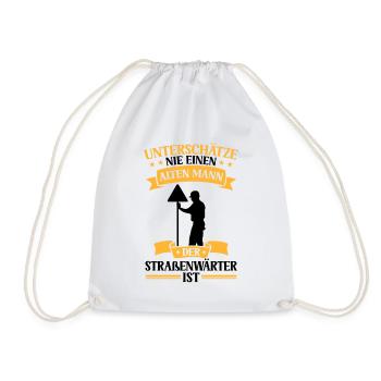 Old man, the road maintenance worker, is a highway attendant - Drawstring Bag - white - Front