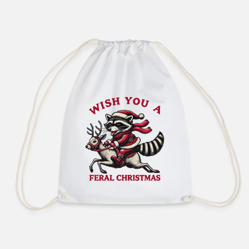 Wilde Weihnachten Waschbär Reiten - Turnbeutel - Weiß