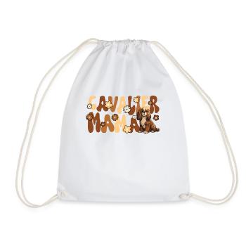 Cavalier King Charles Spaniel Groovy Cavalier Mom - Drawstring Bag - white - Front