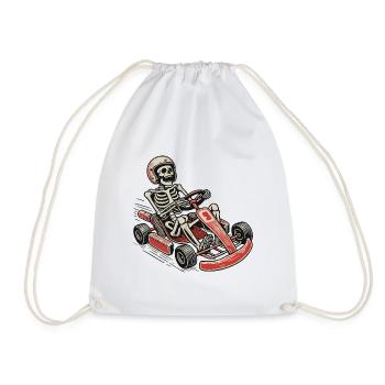 Funny Skeleton Go-Kart Driver Adventure - Drawstring Bag - white - Front