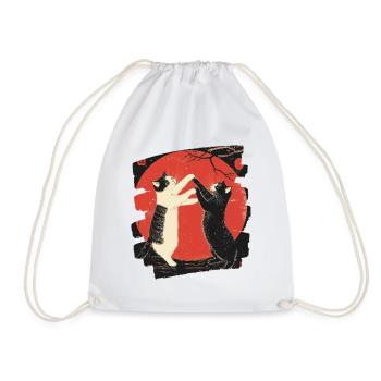 Japanese Cats Fight - Drawstring Bag - white - Front