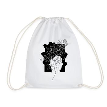 Line Art Flowers Woman Minimalist Abstract - Drawstring Bag - white - Front