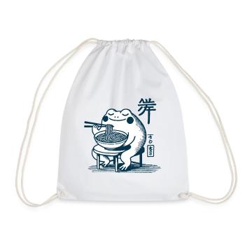 Kawaii Frog with Ramen Noodles Ukiyo-e Japanese - Drawstring Bag - white - Front