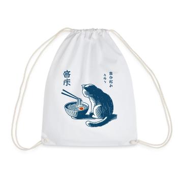 Ramen Noodles Cat Kawaii Retro Japan Streetwear - Drawstring Bag - white - Front