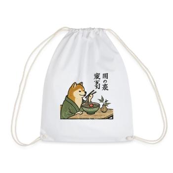 Retro Japan Ukiyo-E Shiba Dog Eats Ramen Noodles - Drawstring Bag - white - Front