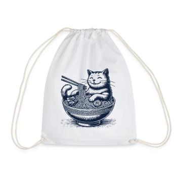 Kawaii Ramen Cat Streetwear Japanese Noodles - Drawstring Bag - white - Front
