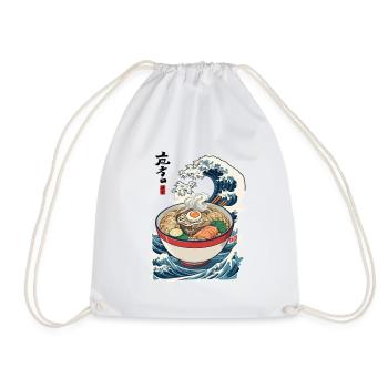 Ramen Ukiyo-E Waves Retro Japanese Streetwear - Drawstring Bag - white - Front