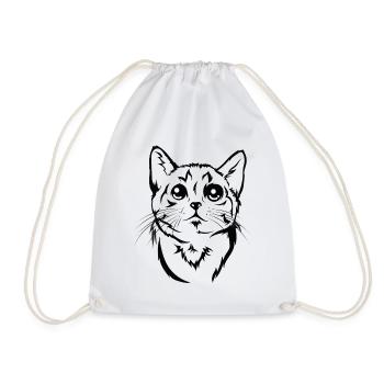 Cute Cat Portrait - Animal Lover Design - Drawstring Bag - white - Front