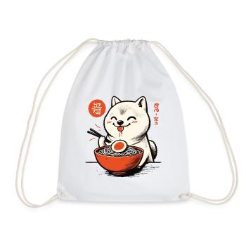 Ramen Noodles Love Shiba Dog Japan Retro Ukiyo-E - Drawstring Bag - white - Front