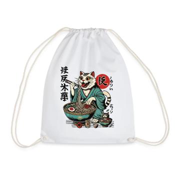 Japanese Retro Ukiyo-E Ramen Noodles Streetwear - Drawstring Bag - white - Front