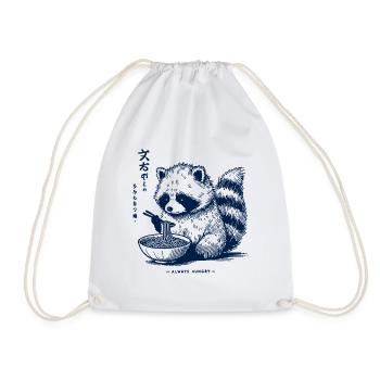 Japan Anime Streetwear Raccoon Ramen Retro Kawaii - Drawstring Bag - white - Front