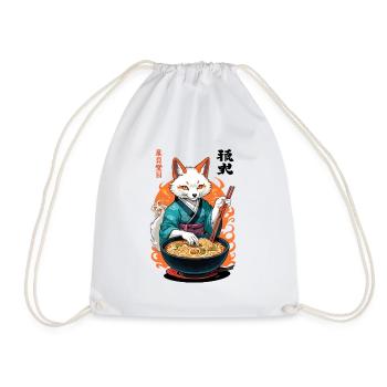 Kitsune Ramen Noodles Kawaii Japan Retro Ukiyo-e - Drawstring Bag - white - Front