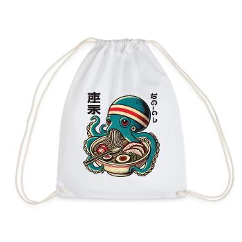 Japanese Anime Ramen Noodles Retro Octopus - Drawstring Bag - white - Front