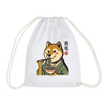 Shiba Dog Ramen Noodles Funny Dogs Ukiyo-E - Drawstring Bag - white - Front