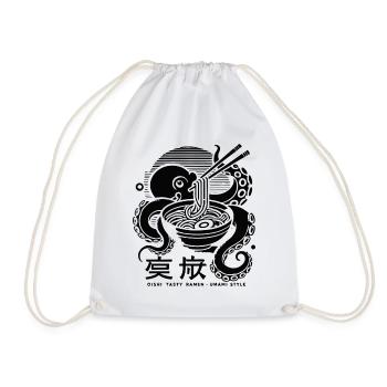 Octopus Eats Ramen Japan Retro Ukiyo-E - Drawstring Bag - white - Front