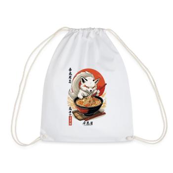 Kitsune Ramen Noodles Kawaii Japan Retro - Drawstring Bag - white - Front