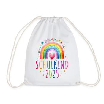 Schulkind 2025 Regenbogen Mädchen Einschulung 2025 - Turnbeutel - Weiß - Vorne