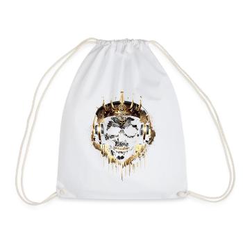 Golden Gaming Skull with Crown and Headset - Drawstring Bag - white - Front