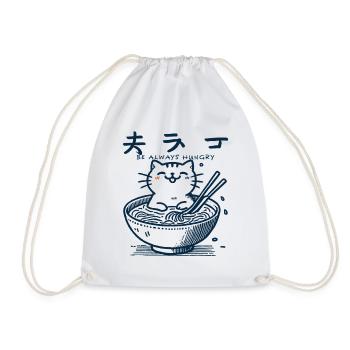 Kawaii Ramen Cat Streetwear Japanese Noodles - Drawstring Bag - white - Front